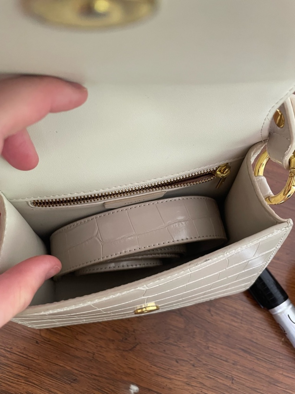 JW PEI Cream Croc-Embossed Structured Top Handle Bag - Picture 5 of 6